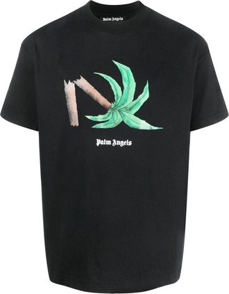 Palm Angels Broken Palm print T-shirt - men - Organic Cotton - S - Black