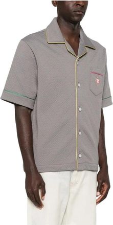 Casablanca Monogram Jacquard Short-Sleeve Camp Collar Shirt - Heren - Korte mouwen Overhemden - Grijs - S - Overhemden