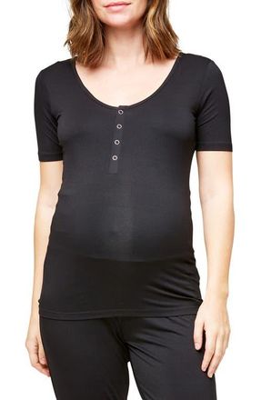 Nom Maternity Rhys Maternity & Nursing Snap-Front Tee in Black at Nordstrom, Size X-Large