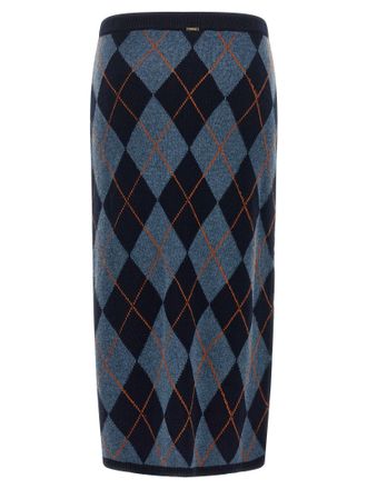 Twin-Set Argyle-Patterned Knit Skirt - Navy