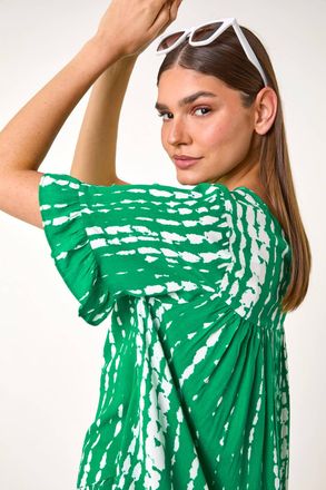 Roman Tie Dye Dipped Hem Frill Detail Top