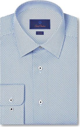 David Donahue Trim Fit Blue Geometric Print Cotton Dress Shirt in White/Blue at Nordstrom, Size 14.5 - 32