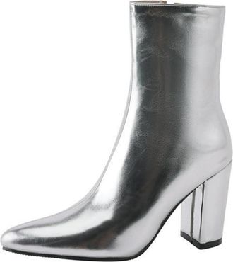 Generic Womens Metallic Finish Ankle Boots Chunky Heel Fashion Events Booties,Silver,7.5 UK