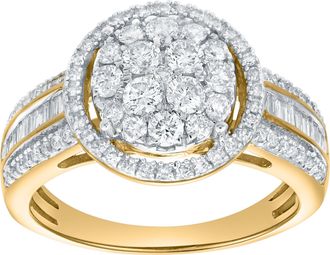 LuvMyJewelry Valencia 0.90 Cts Natural Diamond Halo Cluster 14K Gold Ring