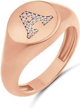 SHYMI Pav&eacute; Signet Initial Ring in Rose at Nordstrom, Size 8