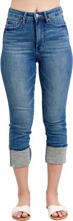 Judy Blue High Rise Tummy Control Cuff Capri Denim Jeans In Blue