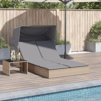 vidaXL Vidaxl - Lettino Doppio con Baldacchino e Cuscini Beige in Polyrattan