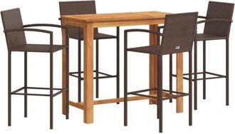 vidaXL 5 Piece Garden Bar Set Brown Solid Wood Acacia and Poly Rattan vidaXL
