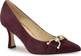 Nine West Jella Pump Burgundy Suede Slip On Pointed Toe Spool Heel HTAT720