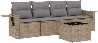 vidaXL Juego De Sof&aacute;s Jard&iacute;n Con Cojines 5 Pzas Rat&aacute;n Sint&eacute;tico Beige Vidaxl