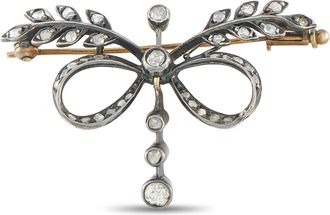 Luxury Bazaar Antique 14K Rose Gold and Silver-Topped 1.0ct Diamond Bow Brooch MF03-091426