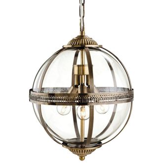 Netlighting Mayfair 3 Light Spherical Ceiling Pendant Antique Brass Clear Glass E14 in Gold