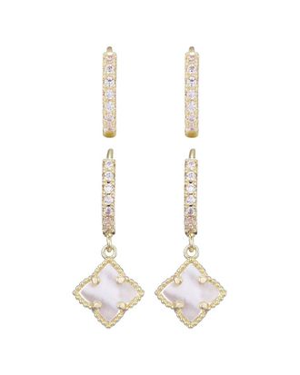 Adornia Adornia 14K Plated Mother-Of-Pearl Cz Clover Huggie Set Earrings