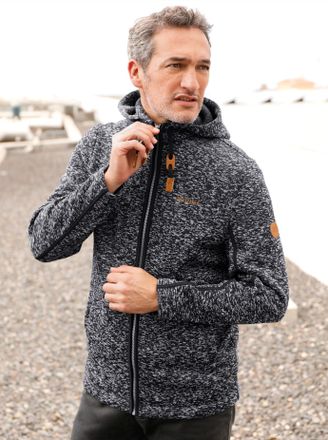 Marco Donati Strickfleecejacke MARCO DONATI, Herren, Gr. 44/46, schwarz (schwarz, meliert), 100% Polyester, meliert, Jacken Strickfleecejacke