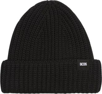 GCDS Giuly beanie met logo-patch - Dames - Hoeden - Zwart - ONE Size - Katoen - Accessoires
