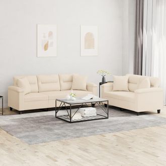 vidaXL Vidaxl - Juego De Sof&aacute;s Con Cojines 2 Piezas Tela Microfibra Beige