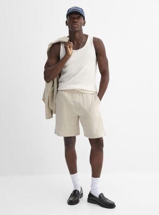 Le 31 Mens Crinkled cotton short