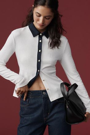 Rag & Bone The Knit Contrast Polo Top