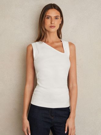 Reiss White Stretch-cotton Ribbed Asymmetric Vest, XS