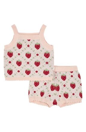 Petit Lem Strawberry Organic Cotton Knit Tank & Shorts Set in Light Pink at Nordstrom, Size 18-24M