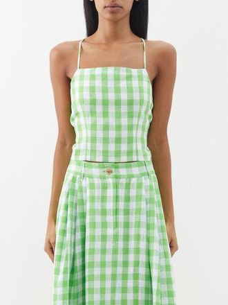 Mara Hoffman Carrie Square-neck Gingham Hemp Top - Womens - Green White