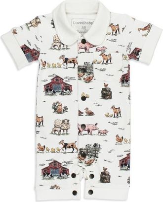 LOvedbaby Print Organic Cotton Romper in Farm Friends at Nordstrom, Size 0-3M