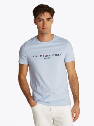 Tommy Hilfiger T-Shirt TOMMY HILFIGER TOMMY LOGO, Herren, Gr. XXL, blau (breezy blau), Jersey, Obermaterial: 100% Baumwolle, bedruckt, unifarben, schmal h&uuml;ftbedecken