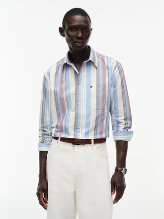 Tommy Hilfiger Mens Classic Fit Bold Multistripe Oxford Shirt - Shirt Blue - XXL