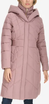 Cole Haan Womens Taffeta Down Coat With Elasticaded Waist Inserts - Pink Size Medium
