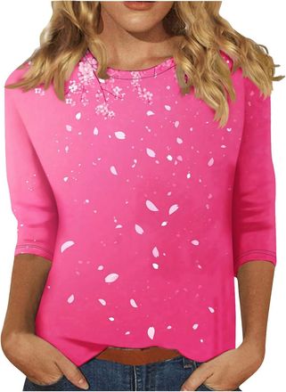 Generic Today Deals Womens Casual 3/4 Sleeve Blouse UK Summer Fashion Crewneck Tunic Tops Funny Floral Butterfly Polka Dots Print Shirts Dressy Comfy Breathab