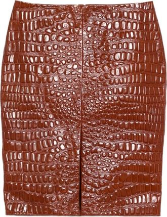 Saint Laurent Rokken, Dames, Bruin, L, Leer, Kokerrok van leer met krokodillenprint