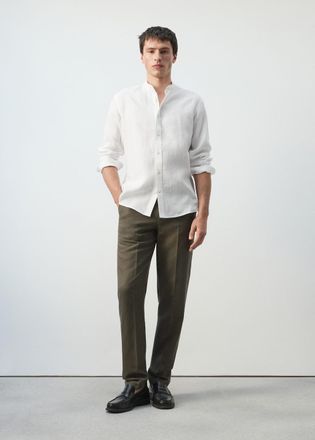 Mango Camicia 100% lino collo alla coreana bianco - Uomo - XXL - MANGO MAN