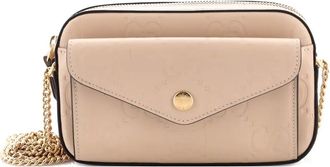 Gucci Leren mini-schoudertas met GG-reli&euml;f en ketting - Beige