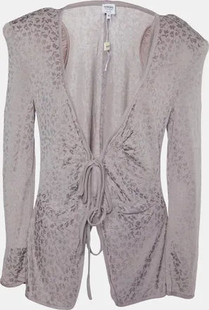 Armani Light Lavender Floral Jacquard Knit Tie Front Shrug