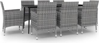 vidaXL Set Comedor De Jard&iacute;n 9 Pzas Y Cojines Rat&aacute;n Sint&eacute;tico Y Vidrio Vidaxl
