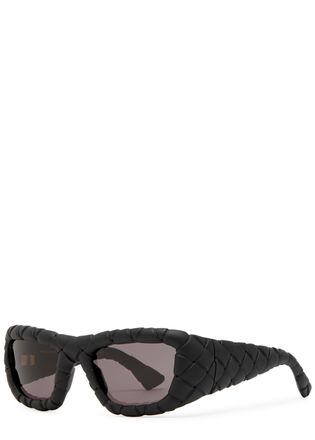 Bottega Veneta Intrecciato Rectangle-frame Sunglasses - Black - One Size