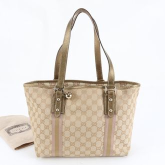 Gucci Gg Canvas Gold Canvas Leather Handbag Shoulder Bag Tote Bag (Pre-Owned)