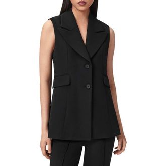 AllSaints Astra Longline Waistcoat in Black at Nordstrom, Size 10 Us