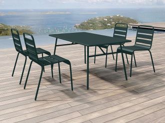 Vente-Unique Sala da pranzo da giardino un tavolo L.160 cm e 4 sedie impilabili in Metallo Verde abete - MIRMANDE di MYLIA