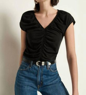 Nation Ltd Dona V-Neck Top In Jet Black
