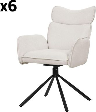 ML Design Set de 6 Sillas de comedor giratorias 360&deg; beige con reposabrazos