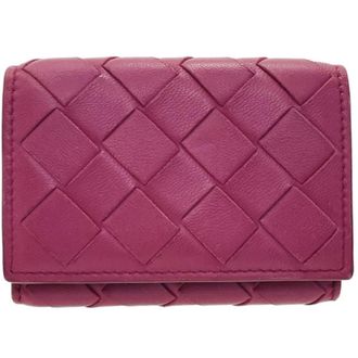 Bottega Veneta Red Color Wine Intrecciato Wallet (Tri-Fold) (Pre-Owned)