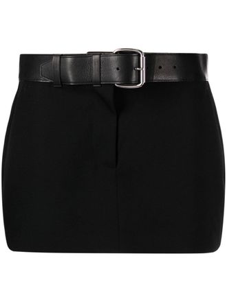 Alexander Wang leather-belt wool miniskirt - women - Calf Leather/Wool/Polyester - 2 - Black