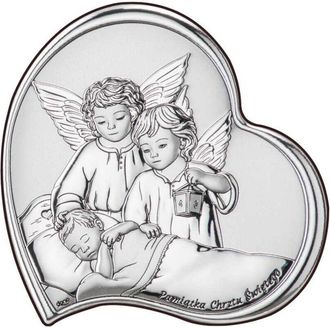 OEM Cuadro En Plata De Dos &Aacute;ngeles Con Linterna, Recuerdo Del Santo Bautismo Ds23 11 X 11 Cm