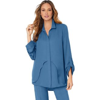 Roaman's Georgette Overlay Big Shirt in Dusty Indigo at Nordstrom, Size 36
