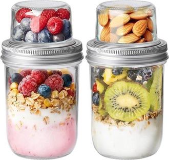 No Brand Recipientes Para Avena Nocturna, 100 Ml + 500 Ml, Vaso De Yogur De Doble Pared, Separa Ingredientes Secos Y H&uacute;medos, Tarro Mason, Para Pud&iacute;n De Ch&iacute;a, 