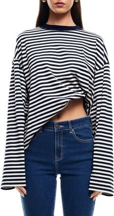 Lioness Bloom Stripe Top in Navy Stripe at Nordstrom, Size Medium