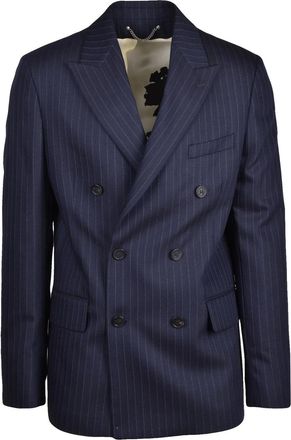 Golden Goose Blue Double-Breasted Pinstripe Virgin Wool Jacket