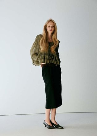 Mango Blusa volant dettagli pizzo verde - Donna - S - MANGO