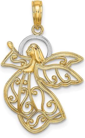 Diamond2Deal 14k Yellow Gold Rhodium Flying Angel Charm